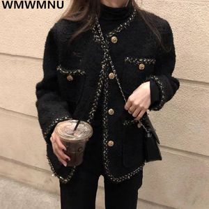 Dames jassen vintage wollen tweed zwarte jassen herfst dames wol blend short jas Koreaanse mode casual Jaquetas chic los kantoor chaquetas 230822