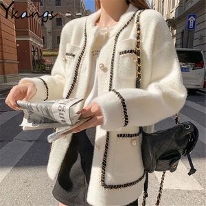 Damesjassen witte nertsen kasjmier trui jas vrouwen herfst winter luie stijl vrouwelijk Koreaanse retro zwart losse o nek gebreide vest mode 230202
