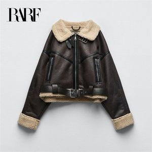 Femmes Vestes Veste D'hiver Femmes Épaisse Faux Cuir Veste Femmes Manteau Chaud Agneau Biker Manteau Femme Casual Ceinture Outwear Dames 221007