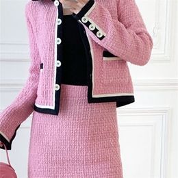 Vestes pour femmes Couleur patchwork tweed manteau mini ou jupe set lady elegant short Jupe simple veste avec des poches automne 221007