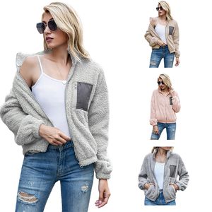 Chaquetas para mujer Ropa de diseñador para mujer Abrigos con cremallera de terciopelo de doble cara Chaqueta de punto con bloqueo de color Aislamiento de felpa