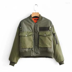 Damesjassen Dames Militair Groen Moto Biker Bomber Pilot Jacket Cropped Top Lange mouw Vrouwelijke jas Bovenkleding Chaquetas