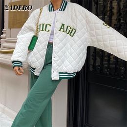 Chaquetas para mujeres y2k estampado verde moda bombardero bombardero otoño invierno chaqueta de mosaico de gran tamaño Varsity Women White 220901