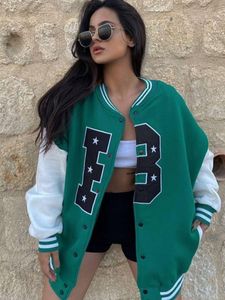 Damesjassen Y2k Letters Print Bomber voor Dames Herfst Meisjes Enkele rij knopen Patchwork Jassen Vrouwelijke Streetwear Varsity 230815