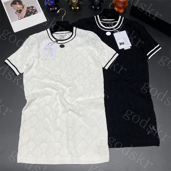 Robes Jacquard pour femmes été nouvelle robe tricotée jupe mince de haute qualité t-shirt à manches courtes deux couleurs