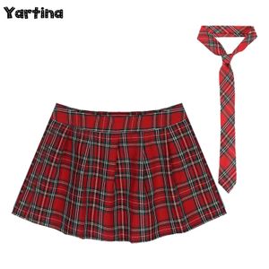 Dames Japanse schoolmeisjes uniform rokken cosplay kostuum fancy jurk ball outfit rits plaid geplooide mini rok met stroptie 240420