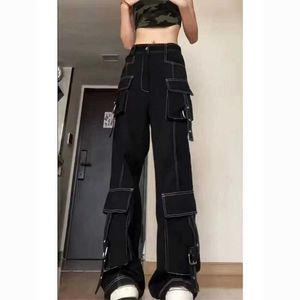 Dames jeans academische donkere gotische kleding baggy lading techwear hippie broek moeder goth punk zwarte denim broek cyber y2k y240422