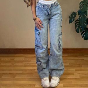 Dames jeans esthetische vintage vrachtbroek y2k hoge taille rechte baggy flaggy casual chic nep ritsen pocket vrouwelijke broek 230530