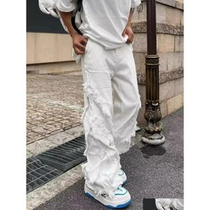 Jeans pour femmes Style américain Erosion Damage Edge Street Hommes Harajuku Hip Hop Dance Straight Blanc Y2K Vêtements 231102 Drop Delivery Ap Dhbyn