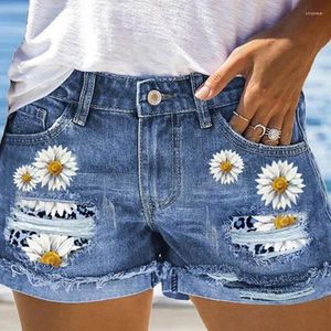 Dames jeans aankomsten sense ontwerp 2024 lente zomer kleding bedrukte hoge taille gescheurde denim shorts
