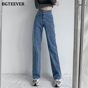 Dames jeans bgteever vintage losse dubbele knop vrouwelijke denim broek lente hoge taille recht vrouwen broek 221121