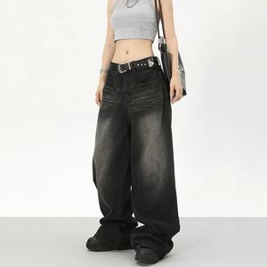 Jean noir taille haute pour femme, Streetwear Harajuku Y2K, Baggy, hip hop, pantalon droit, jambes larges, automne, 231005