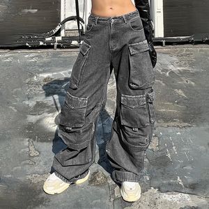 Femmes Jeans Cargo Pantalon Vintage Street Distressed Wash Baggy Vêtements Casual Jambe Large Taille Haute Femme 230313