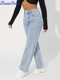 Jeans pour femmes Denimcolab taille haute jambe droite femme Style Simple décontracté coton Denim pantalon dames lâche Streetwear 230828