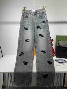 Jeans pour femmes Designer 2023 Design de luxe Street Wear Bleu Broderie Denim Pantalon Femme Taille haute Lâche BV8D