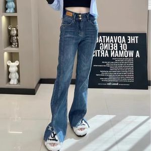 Jeans para mujer Jeans de diseñador Mujeres Cellin 24ss Nuevo Micro La Borla Borde Etiqueta Jeans Moda Versátil Pierna Letra Bordado