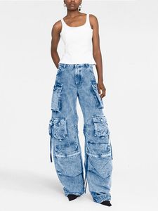 Womens Jeans Designer More Big Pockets Loose Cargo Denim Pants Trouse Women High Waist Washed Vintage Oversized Wide Leg Bagged ZN199 230826