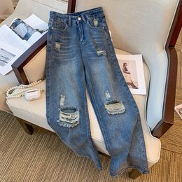 Femmes Jeans Do Old Hole American Vintage Bleu Printemps Été Casual Mode Droite Neutre Denim Pantalon Femme 230530