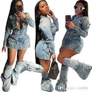 Dames jeansjurk trainingspakken dames sexy multi-pocket denim jurken driedelige set inclusief broekspijpen kleding outfits