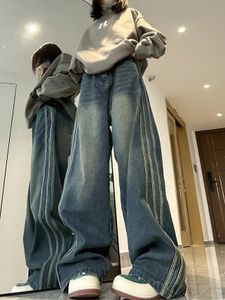 Dames jeans mode zijkant streep ontwerp micro wijd uitlopende vrouwen herfst en winter hoge taille los slanke wide been ins trend 230530