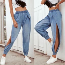 Femmes Jeans Mode Femmes Casual Lâche Dames Taille Haute Denim Jambes Fendues Pantalons De Sport Coréen Streetwear Mujer L42 Drop Delivery Appa Otacn