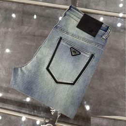 Dames jeans hoge kwaliteit heren designer broek mannen slanke kleine rechte katoen casual denim broek fashiona driehoek logo letter grafiek ot14m