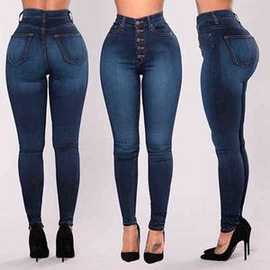 Womens Jeans Hoge getailleerde Skinny Denim Stretch Slanke Broek Kalf Lengte Mode Plus Size Taille S - 4XL 211129