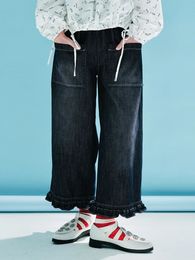 Jeans femme Imakokonis conception originale printemps taille élastique jean pur coton à volants décontracté droit pantalon ample vêtements pour femmes 233984 231219