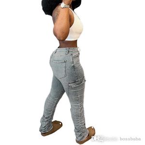 Dames jeans insed zijkant pocket vrouwen gestapeld hoge taille bodycon rek slip zoom denim vriendje broek broek groothandel groot