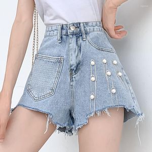 Jeans pour femmes de style coréen classique short denim femme d'été bleu hauteur large pantalon de jambe large streetwear lutte