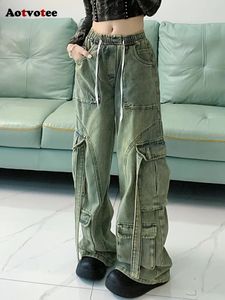 Damesjeans KUCLUT product jeans dames denim broek geborstelde unieke zakken retro high street jeans met wijde pijpen Koreaanse mode jeans met hoge taille 231214