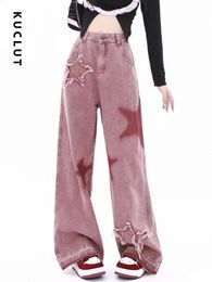 Jeans para mujer KUCLUT Y2K Star Pink Jeans Ropa de calle para mujer Bolsa Pantalones de mezclilla rosados American Vintage Cintura alta Jeans para mamá Moda 231214