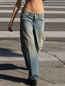 Dames jeans low -toegend techwear y2k baggy voor vrouwen gewassen vintage 90s streetwear kleding blauw rechte been casual denim broek 230427