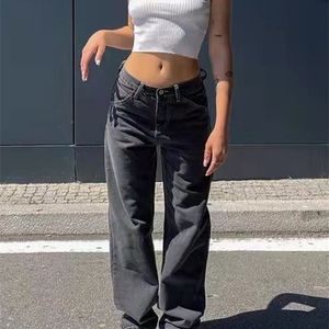 Femmes Jeans Taille Basse Femmes Baggy Mode Jambe Droite Pantalon Y2k Denim Pantalon Vintage Lâche Bleu Lavé Maman 221007