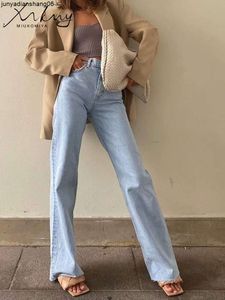 Damesjeans Miukomiya rechte jeans hoge taille streetwear lichtblauw vriendje denim broek dames wijde pijpen wit voor dames 230826