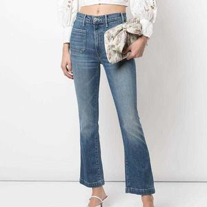Jeans para mujer Madre Otoño Invierno Cintura alta Dos bolsillos Salvaje Nueve puntos Micro-flare