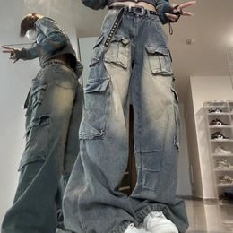 Jeans para mujer Diseño multibolsillo Highstreet Cargo Pantalones Mujeres Verano Wideleg Moda Nicho Lavable Highwaisted Jeans Y2K Baggy 231219