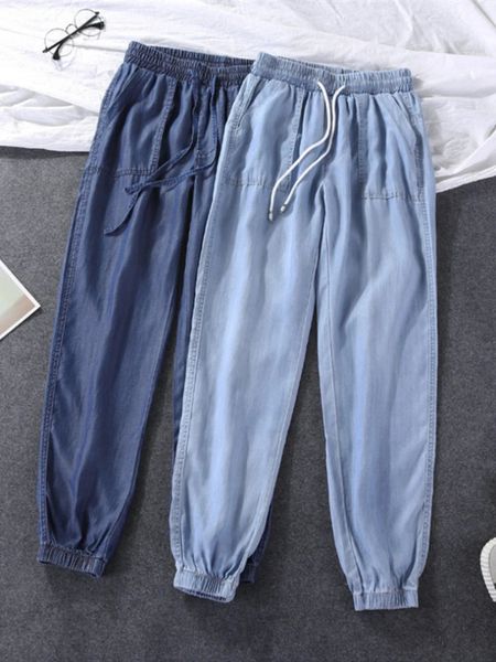 Pantalon en jean pour femmes, pantalon d'été ample en dentelle, fin, haute élasticité, Extra Large, doux, Cool, décontracté, 231215