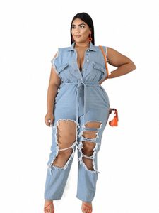 Jeans pour femmes, plus la taille, streetwear, costume une pièce avec denim S, élégant, surdimensionné, déchiré, vente en gros, dropshipping m3Gj #