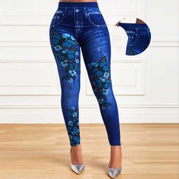 Jeans féminins plus taille ultrafine féminin hauteur taille élastique longue jambe denim apparence à ajustement serré