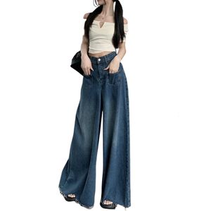 Jeans pour femmes Rétro sac pour femme jean automne taille haute robe corset ajustée pantalon large mode coréenne à manches mi-longues Y2K vêtements de rue 231215