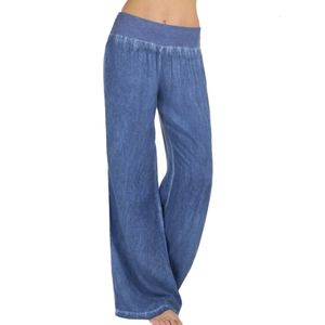 Dames jeans s5xl comfortabel losse wijd been imitatie denim broek elastische taille vol lange broek 230313