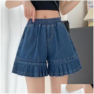 Jeans pour femmes shorts denim de la mode d'été ébouriffés entièrement par match décontracté largeur pantalon à cinq points rave y danse dro otzi7