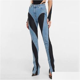 Dames jeans magere zwart blauw gesplitste midhigh taille casual vrouwelijke fl lengte denim broek 230530 drop levering kleding kleding dhaun