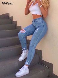 Damen Jeans Skinny Stretch Ripped High Waist Sexy Bleistifthose Denim Hose Mode Elastici Slim Casual Streetwear 230614