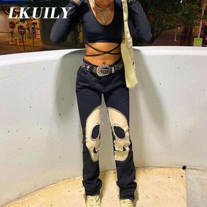 Jeans pour femmes crâne vintage jeans imprimé femmes hautes taies y2k streetwear 90s jeans baggy pantalon denim pantalon harajuku cargo droit jean 230826