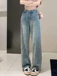Femmes jean printemps et été Design Sense perle minceur ample décontracté Baggy pantalon droit pantalons longs mode 231025
