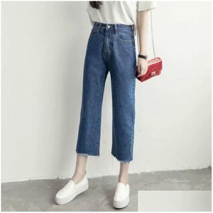 Jeans pour femmes Vêtements de printemps Style coréen Taille haute Pantalon droit amincissant Coupe ample avec trous Flash Capri Drop Livraison Appa Dhpzo