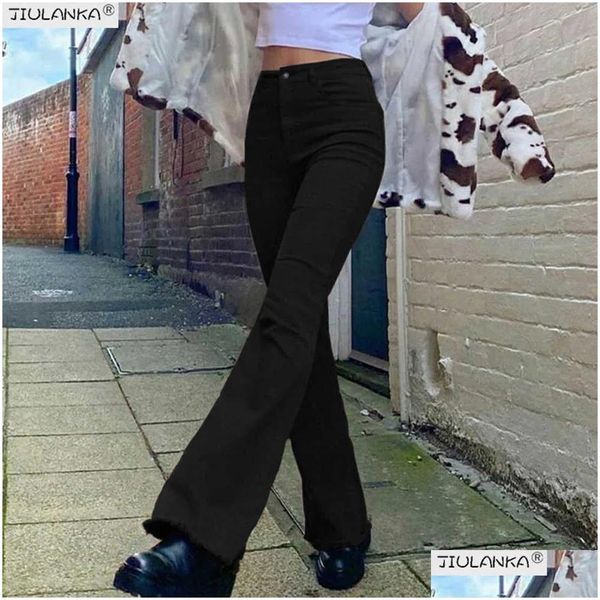 Womens Jeans Stretch Flared Brown Woman High Waist Black Pants Undefined Jean Women Clothing Trousers 210922 Drop Delivery Apparel Dhtz8