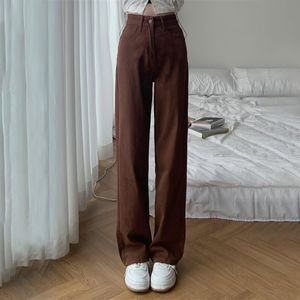 Femmes Jeans D'été Femmes Brun Taille Haute Lâche Droite Large Jambe Denim Femme Y2k Casual Streetwear Vintage Baggy Pantalon 230131